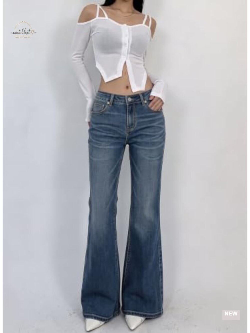 Women's Flare Bell Bottom Jeans Wide Leg Stretchy Denim Pants - Picture 4 of 6